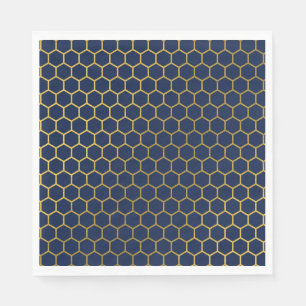 Geometrisch patroon van Navy Blue en Gold Hexagon Servet