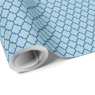 Geometrisch patroon van Navy en Light Blue Quatref Cadeaupapier