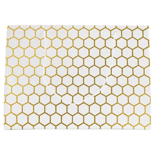 Geometrisch patroon van witte en goudhexagon groot cadeauzakje (Voorkant)
