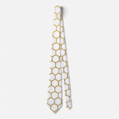 Geometrisch patroon van witte en goudhexagon stropdas (Voorkant)