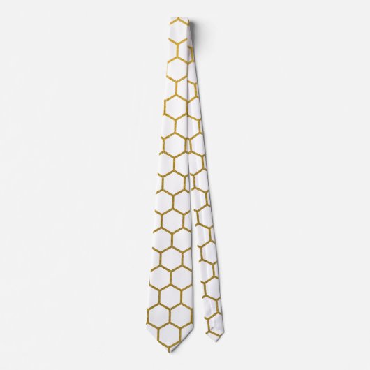 Geometrisch patroon van witte en goudhexagon stropdas (Voorkant)