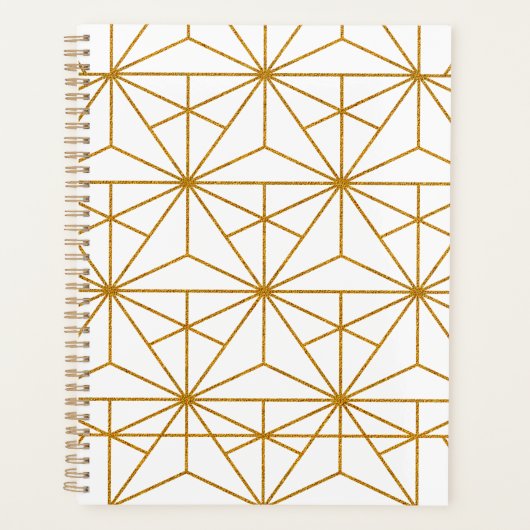 Geometrisch patroon van witte en goudkunstdeco planner (Voorkant)