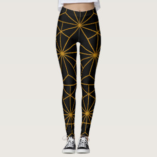 Geometrisch patroon van zwart-goudkunstdeco leggings