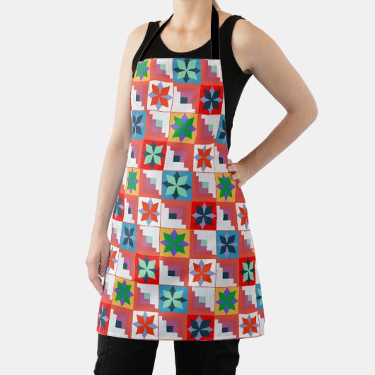 Geometrisch patroon veelkleurige patchwork schort (Insitu)