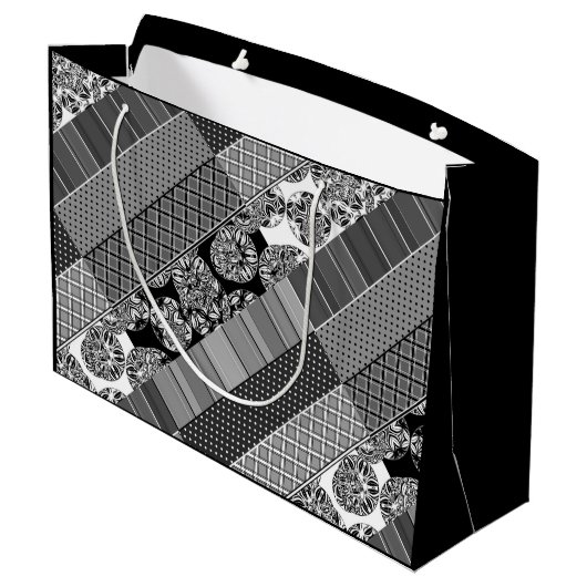 Geometrisch, Patroon, zwart en wit Groot Cadeauzakje (Achterkant Gekanteld)