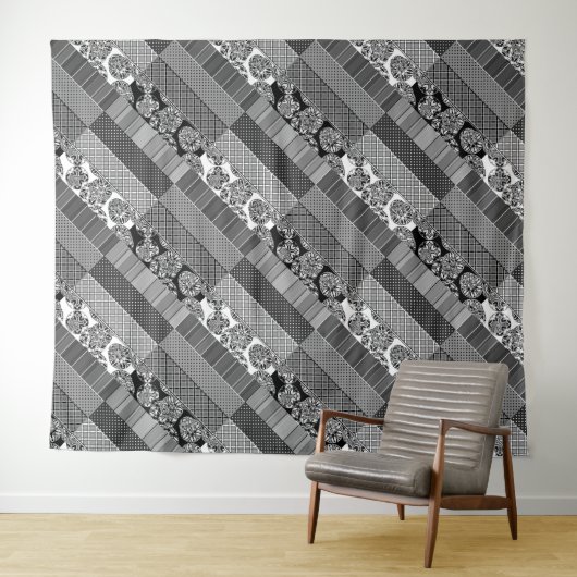 Geometrisch, Patroon, zwart en wit Wandkleed (In Situ (horizontaal))