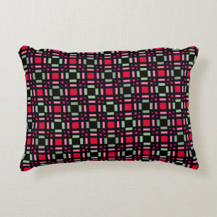 Geometrisch plaid groen rood zwart strepen accent kussen