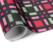 Geometrisch plaid groen rood zwart strepen cadeaupapier (Rol Hoek)
