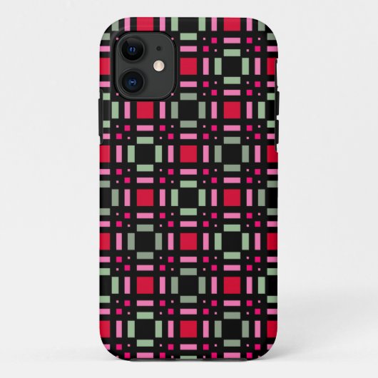 Geometrisch plaid groen rood zwart strepen Case-Mate iPhone case (Achterkant)