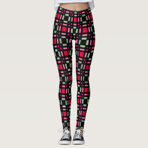 Geometrisch plaid groen rood zwart strepen leggings