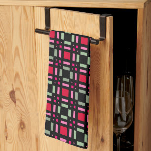 Geometrisch plaid groen rood zwart strepen theedoek