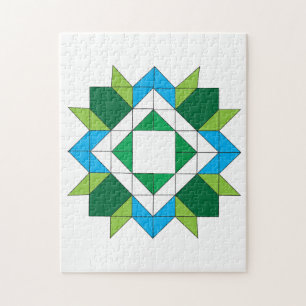 Geometrisch Quilt Star Mozaïekpatroon Blauw Groen Legpuzzel