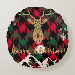 Geometrisch rendier Plaid Christmas-Sierkussen Rond Kussen
