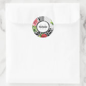 Geometrisch Rood Bloemmotief Monogram Ronde Sticker (Tas)