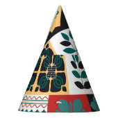 Geometrisch: rood groen Ornament. Feesthoedjes (Links)