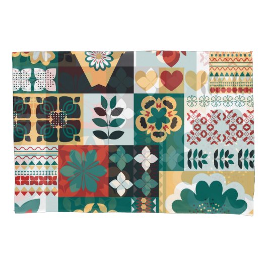 Geometrisch: rood groen Ornament. Kussensloop (Voorkant)