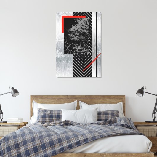 Geometrisch rood, zwart, grijs, moderne canvas kun (Insitu (Slaapkamer))