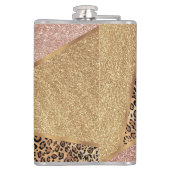 Geometrisch Roos Gold Blush Glitter Leopard Patroo Heupfles (Achterkant)