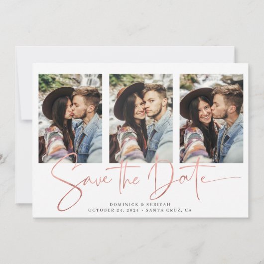 Geometrisch Roos Gold Handgeschreven Opslaan Datum Save The Date (Voorkant)