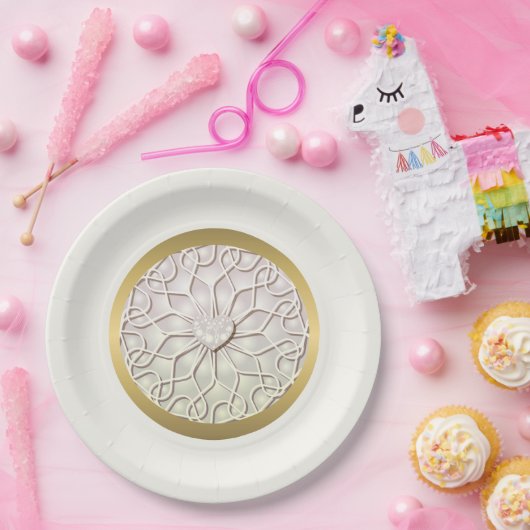 Geometrisch Roos Gold LOVE Hartpatroon Papieren Bordje (Feest)