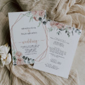 Geometrisch Roos Gouden Bloemen Voor & Achterbruil Folie Uitnodiging