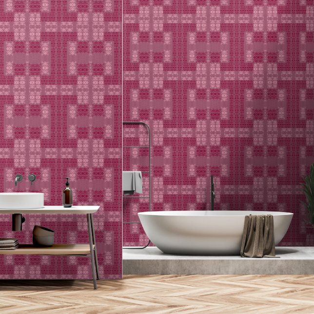 geometrisch roze behang (Badkamer)
