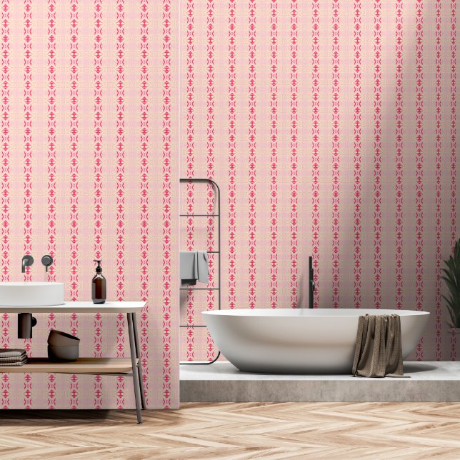 geometrisch roze behang (Badkamer)
