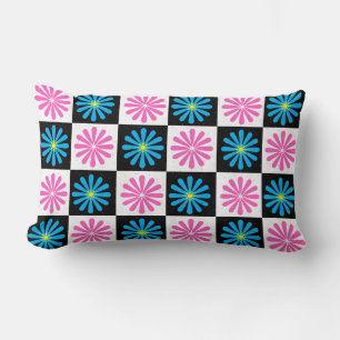 Geometrisch roze blauw bloemenpatroon kussen