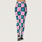 Geometrisch roze blauw bloemenpatroon leggings (Achterkant)