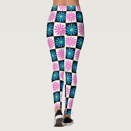 Geometrisch roze blauw bloemenpatroon leggings (Achterkant)