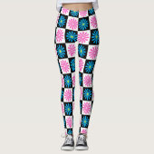 Geometrisch roze blauw bloemenpatroon leggings (Voorkant)
