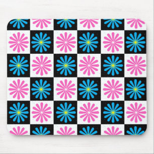 Geometrisch roze blauw bloemenpatroon muismat