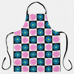 Geometrisch roze blauw bloemenpatroon schort
