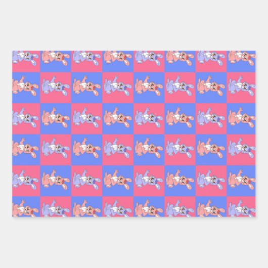 Geometrisch roze blauw konijnenpatroon inpakpapier vel (Voorkant 2)