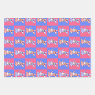 Geometrisch roze blauw konijnenpatroon inpakpapier vel