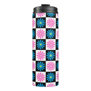 Geometrisch roze blauwe bloempatroon thermosbeker