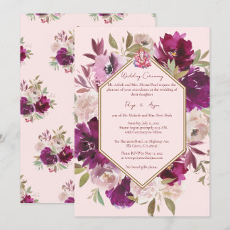 Geometrisch Roze Bloemen Hindu Ganesh Bruiloft Kaart
