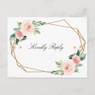Geometrisch Roze blush bloemenbruiloft RSVP Briefkaart
