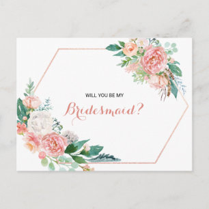 Geometrisch Roze Blush Spring Bloemen Bruidsmeisje Uitnodiging Briefkaart