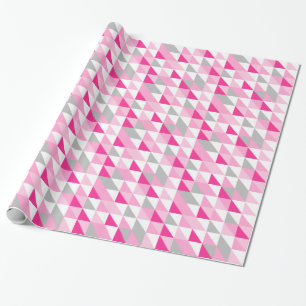 Geometrisch roze wit grijs driehoeken patroon cadeaupapier