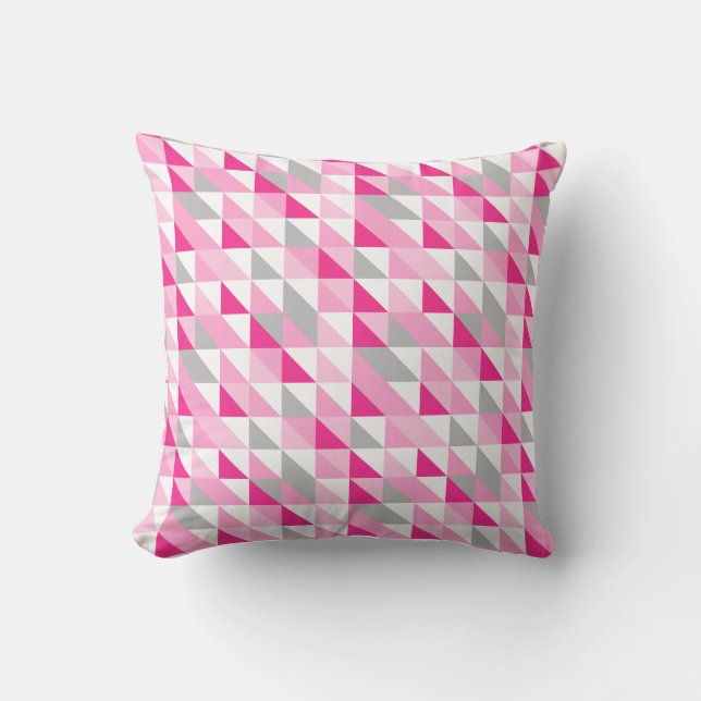 Geometrisch roze wit grijs driehoeken patroon kussen (Voorkant)