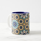 Geometrisch Turks Blauw en Bruin ontwerp Tweekleurige Koffiemok (Voorkant links)