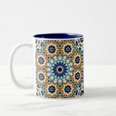 Geometrisch Turks Blauw en Bruin ontwerp Tweekleurige Koffiemok (Links)