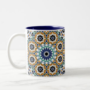 Geometrisch Turks Blauw en Bruin ontwerp Tweekleurige Koffiemok