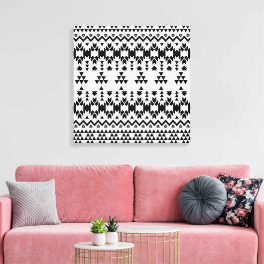 Geometrisch vectorpatroon zwart-wit Aztec Canvas Afdruk (Insitu (Woonkamer))