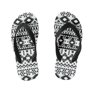 Geometrisch vectorpatroon zwart-wit Aztec Kinder Teenslippers