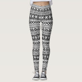 Geometrisch vectorpatroon zwart-wit Aztec Leggings (Voorkant)