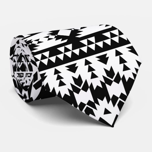 Geometrisch vectorpatroon zwart-wit Aztec Stropdas (Opgerold)