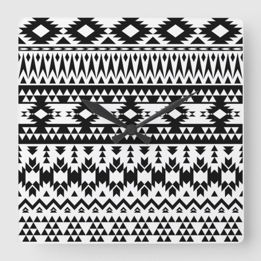 Geometrisch vectorpatroon zwart-wit Aztec Vierkante Klok (Voorkant)
