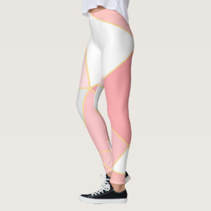 Geometrisch vormpatroon in roze wit en goud leggings